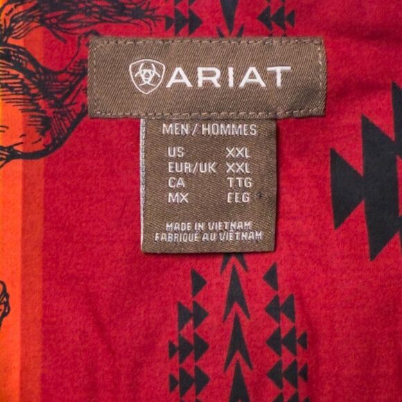 Ariat Western Aztec Red Black Cowboy Horses Rodeo Button Down Shirt Mens XXL - Picture 5 of 14